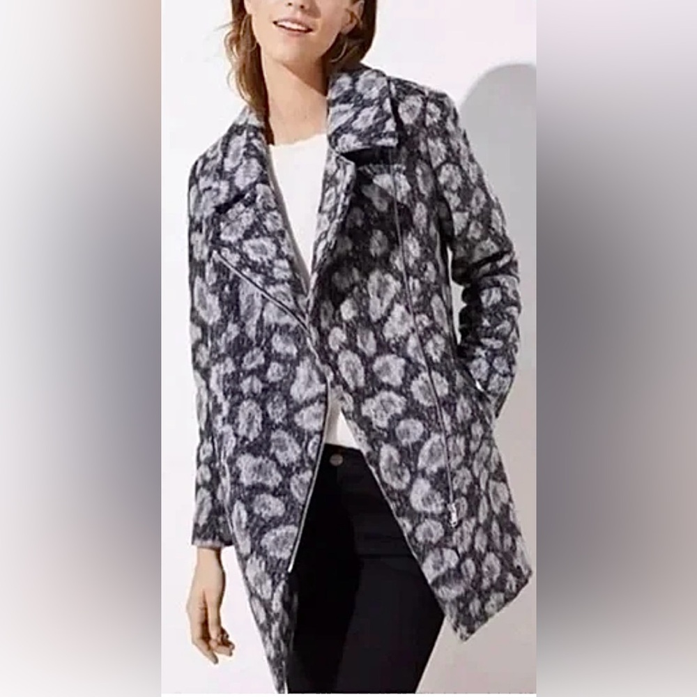 LOFT LEOPARD ANIMAL PRINT WOOL BLEND GRAY BLACK COAT JACKET WOMENS SIZE MEDIUM